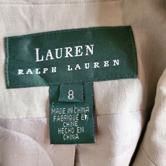 LAUREN RALPH LAUREN/ Silk linen blazer khaki green sage green tan - Picture 11 of 14